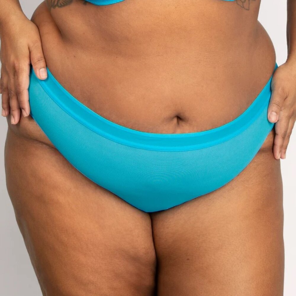 NWT Curvy Couture Sheer Mesh High Cut Brief - Deep Dive Blue